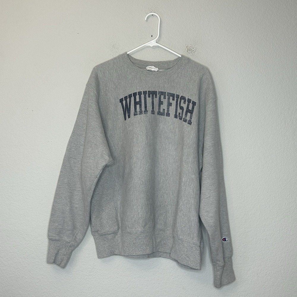Champion Reverse Weave Sweatshirt Gray Whitefish Montana Crewneck Men's Size L